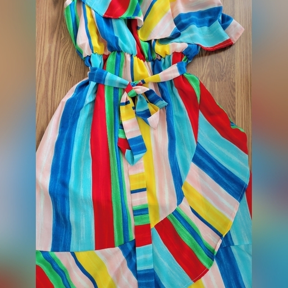 Peach Love Women's World of Color Multi Color Belted One Shoulder Dress Size L - Picture 4 of 8